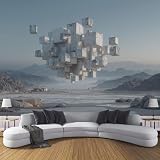 DLERFLOVR Carta da Parati Cubo Di Cemento 150x105cm - Fotomurali in Seta Architettura Surrealista Decorazione da Muro XXL Poster Gigante per Per Soggiorno Tv Sfondo Muro Decorazioni, Blu-Grigio