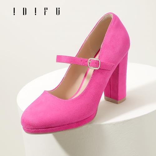 IDIFU Hot Pink Mary Jane Shoes Platform High Chunky Block Closed Toe Heels by IDIFU - Used condition - Image 5