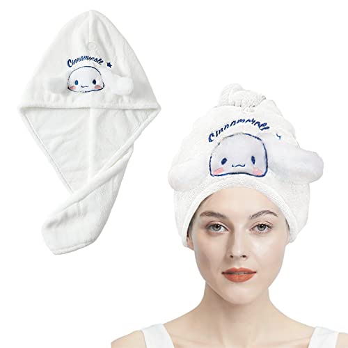 Cute Microfiber Hair Towel For Women, Kawaii Puppy Ear Hair Turbans For Wet Hair, Super Absorbent Twist Turban Fast Drying Hair Caps With Buttons For Curly And Straight Hair (White) #TOP8
