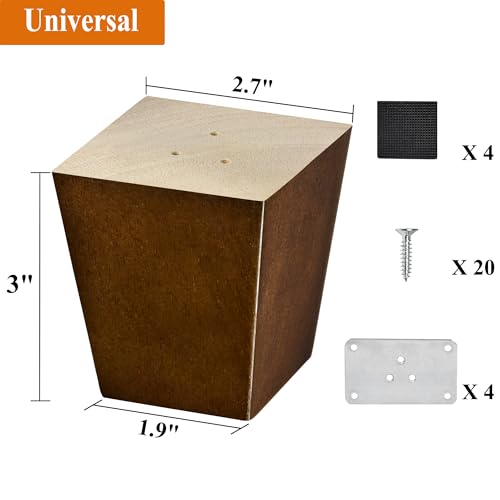 AORYVIC 3 inch Furniture Legs Wood Sofa Legs, Universal Couch Legs Bed Risers Replacement Dresser Legs for Futon, Ottoman, Love Seat, Easy to Install, for U.S.Made and Other Furniture - Thumbnail 7
