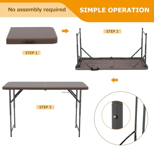 Image of FDW 4FT Folding Table Half Portable Foldable Table Picnic Table for Office Home Camping Party (Brown Ratten)