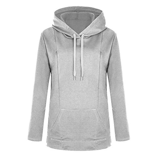 Fineser Women Maternity Breastfeeding Hooded Sweatshirt Pullover Side Zip Hoodie Nursing Casual Warm Top Blouse With Pocket (Gray, L) #TOP1