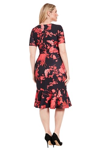 Image of London Times Women's V-Neck Dress - Flounce Hem, Twist Waist, Elegant Office & Event Wear