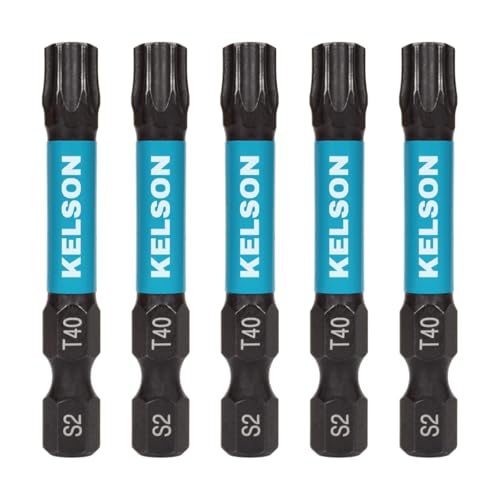 KELSON 5pcs T40 Torx 50mm #40 Star Drive Impact Rated Screwdriver Bits 1/4" Universal