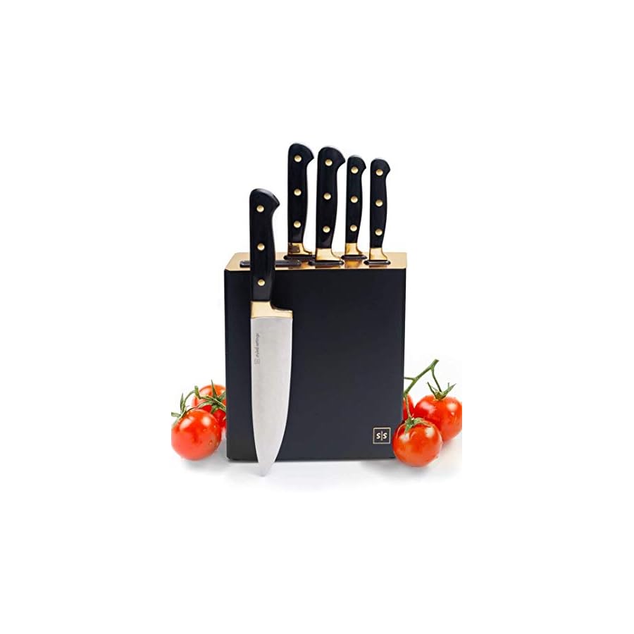 Black-and-Gold-Knife-Set-with-Block-6-PC-Luxe-Gold-Kitchen-Knife-Set-with-Block-Self-Sharpening-Modern-Knife-Set-with-Self-Sharpening-Knife-Block-Set-Black-and-Gold-Kitchen-Accessories Black and Gold Knife Set with Block