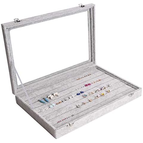 Autoark Ice Velvet Clear Lid 7 Slots Jewelry Rings Earrings Tray Showcase Display Organizer,AJU-023 Cover