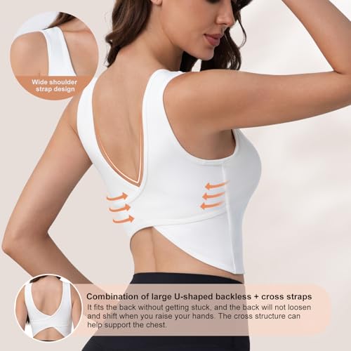 Women's Sports Bra Workout Tank Top High Support Fitness Bra Moisture-Wicking Exercise Top for Yoga, Pilates, Gym Workouts (US, Alpha, Large, Regular, Regular, White) - image 4