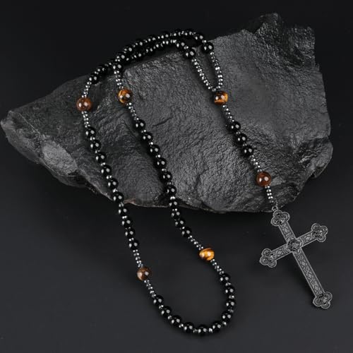 Rosary Beads, Black Rosary for Men, Rosarios Catolicos Para Mujer,Long Cross Necklaces, Prayer Beads Christian Necklace3