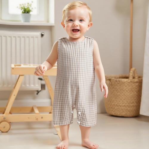 Baby Boy Summer Clothes Sleeveless Retro Plaid Romper Overalls Jumpsuit Shortalls Playsuit Outfits3