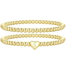 M MOOHAM Gold Initial Bracelets for Women Girls - 14K Gold Plated Bracelet for Women Trendy Letter A-Z Bracelets Dainty Heart Bracelet, Personalized Jewelry Gifts