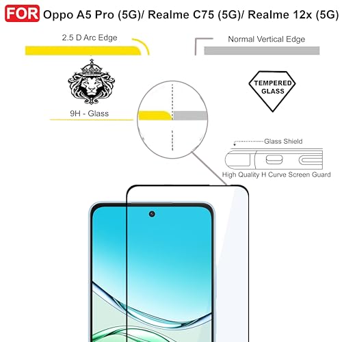 Image of CEDO Tempered Glass for Oppo A5 Pro /Realme C75 (5G) / Realme 12x (5G) | Screen Protector Full HD Quality Tempered Glass Anti-Scratch Edge to Edge Coverage with Easy Installation Kit (Black)
