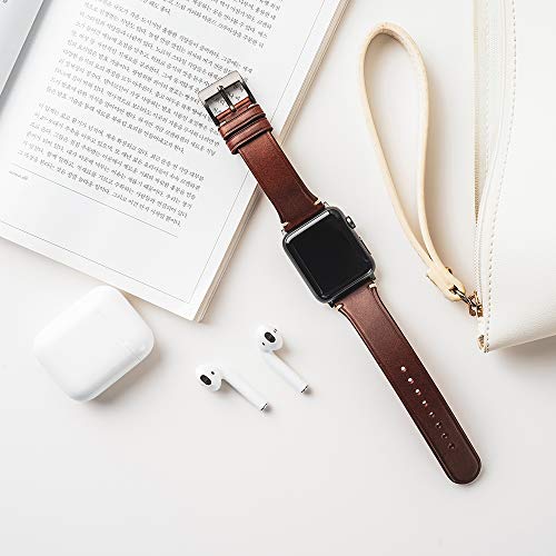 SLG Italian Buttero Leather Apple Watch Band 38mm 40mm 41mm 42mm, Vegetable-Tanned Strap for Apple Watch Series 11–1, SE 3/2/1 – [Brown] by SLG - Image 4