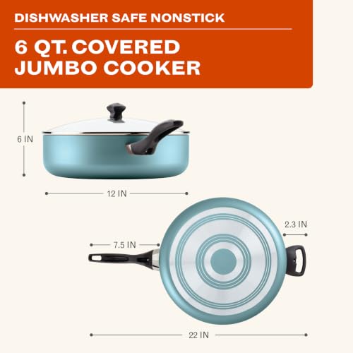 Farberware Nonstick Aluminum Jumbo Cooker Saute Pan, Helper Handle, 6-Quart | Dishwasher Safe Non Stick Coating For Easy Release And Cleanup, Great For Everyday Cooking, in Blue - image 2