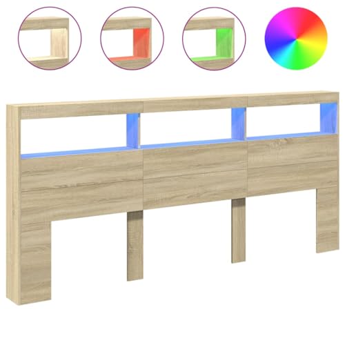 Cabecero con LED roble Sonoma de alta gama con diseño estructural de 220 cm 3