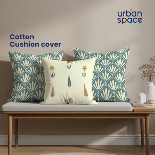 Image of Urban Space Decorative Cotton Cushion Cover Set of 3, 16 Inch X 16 Inch Cushion Covers for Sofa, Bedroom, Living Room (Amaya Dusty Blue and Orchard Dark Teal, Cushion Cover 40Cm X 40Cm, Set of 3)