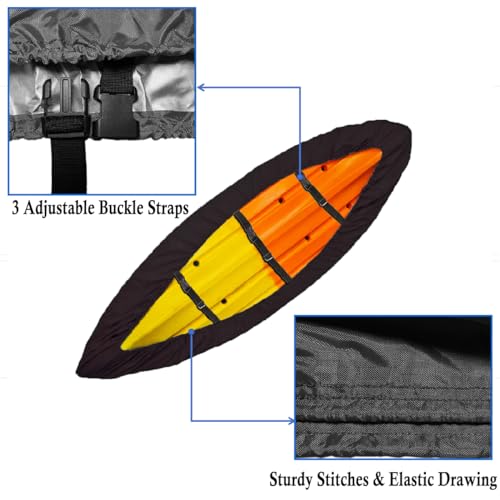 Kayak Cover, 420D Waterproof Dustproof UV Protection Kayak Covers for Outdoor Storage, Indoor Storage for Canoe Covers and Fishing Boat,Fit 10-15 FT Kayak Accessories (Black, M(10-11.6 FT)) - Thumbnail 2