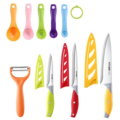 Vituer Chef Knife, 12Pcs Knife Set, Multicolor Kitchen Knife, 8 Inch Chef Knife, 4.5 Inch Utility Knife, 4 Inch Paring Knife, Stainless Steel Chef Knife Set With Accessories #TOP1