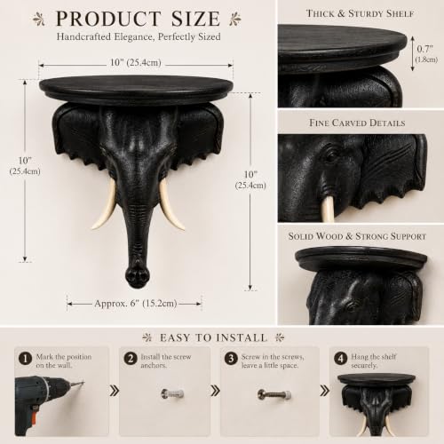 LEKUVIA Elephant Head Wall Sculpture Shelf, 1 Pack Brown - Image 3