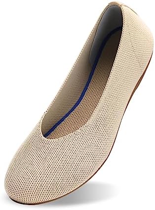 Women's Ballet Flat Dressy Casual Knit Shoes Round Toe Women Mesh Flats Khaki