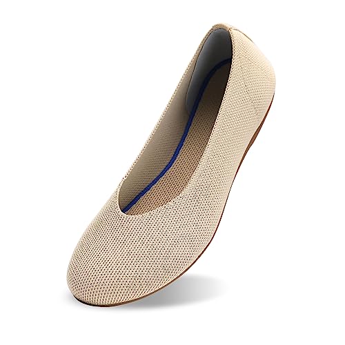 Women's Ballet Flat Dressy Casual Knit Shoes Round Toe Women Mesh Flats Khaki #TOP9