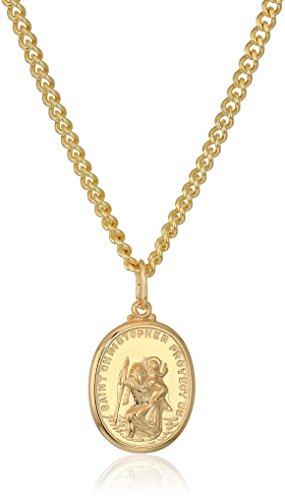 Men's 14k Gold Filled Rectangular Saint Christopher Medal with Gold Plated Stainless Steel Chain Pendant Necklace, 20