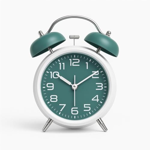 Image of Classic Retro Twin Bell Alarm Clock | Silent Non-Ticking Analog Table Clock with Loud Alarm Ringer & Night Light, Luminous Dial Bedside Clock for Kids, Students, Bedroom & Study Table