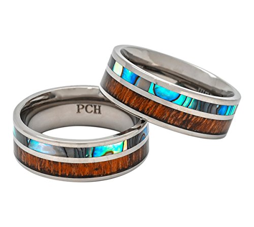 Titanium Hawaiian Koa Wood Abalone Inlay Wedding Ring or Gift 8mm Band3