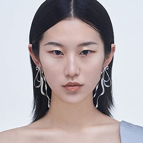 Charm Bow Knot Dangle Drop Earrings For Women Girls S925 Sterling Silver Post Cubic Zirconia Long Spiral Ribbon Tassel Threader Piercing Earring Temperament Fashion Jewelry Gifts For Mom Wife Girlfriend Bff Birthday Anniversary #TOP4