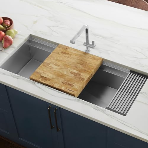 Tabla de cortar rectangular de madera maciza de roble 17x16x2 pulg miniatura 7