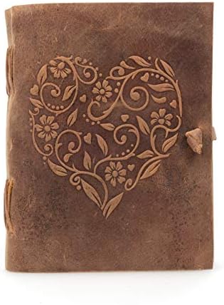 moonster Genuine Leather Journal for Women Beautiful Handmade Leather Bound Notebook with Embossed Heart Cover for Daily Drawing & Sketching, Perfect 18x13 cm Size for Travel or Writing on The Go