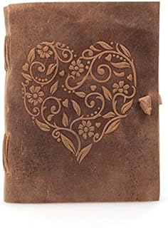 moonster Genuine Leather Journal for Women Beautiful Handmade Leather Bound Notebook with Embossed Heart Cover for Daily Drawing & Sketching, Perfect 18x13 cm Size for Travel or Writing on The Go