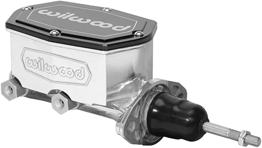 Wilwood 260-15541-P Compact Tandem Outlet Master Cylinder With Pushrod & Integral Reservoir, 1.12" Bore and Burnished Chrome Powdercoat Finish, Compatible with Mid-1960s and Newer Domestic Vehicles