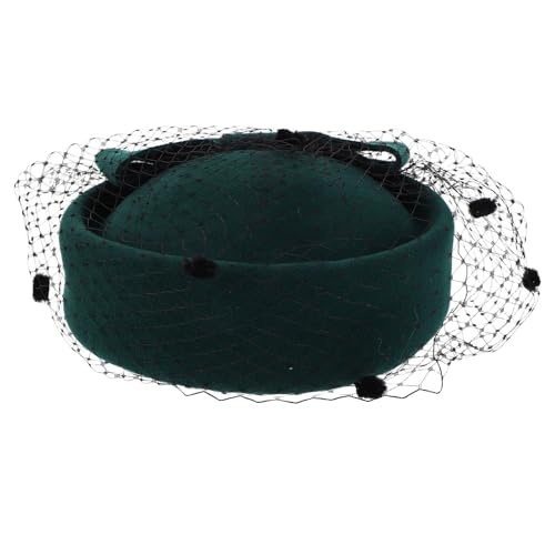 Béret en laine vert femme chapeau vintage avec voile hiver respirant