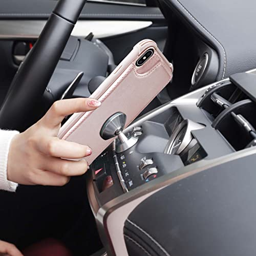 Vanavagy Iphone X/Xs/10 Wallet Case For Women And Men,Leather Flip Folio Phone Cover Fits Magnetic Car Mount With Credit Card Holder,Rose Gold #TOP2