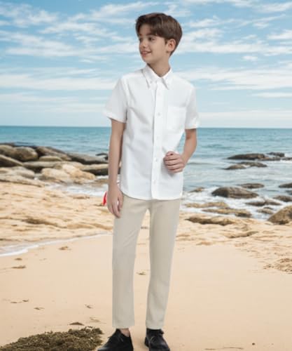 DYH Boys Linen Pants Lightweight Breathable Pants Casual Outfits with Elastic Waist3