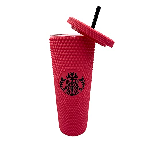 Studded Tumbler With Lid And Straw, 24 Oz Reusable Double Wall Matte Color Collection, Iced Coffee Cup Smoothie Cup Travel Mug - For Cold Only, Bpa Free, (Matte Pink) #TOP1