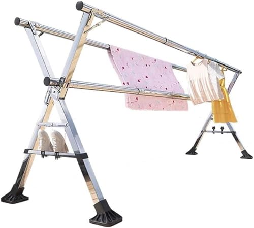 CWZZWS Wäscheständer, Wäscheständer, Wäscheständer, zusammenklappbarer Wäscheständer, Verstellbarer Kleiderständer aus Edelstahl, tragbarer Wäscheständer für Kleidung im Innen- und Außenbereich,