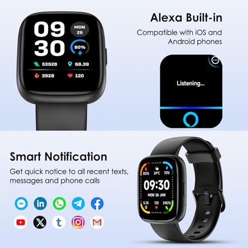 Keeponfit Smart Watch, 1.83 Inch Touch Screen Smartwatch With Alexa Built-In Ip68 Waterproof, Pedometer,Fitness Tracker With 100 Sports Modes Heart Rate/Spo2/Stress/Sleep Monitor For Men And Women thumb #2