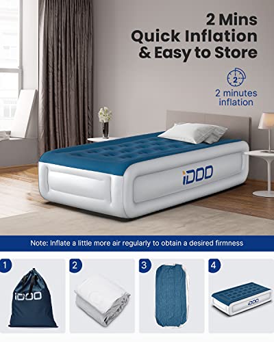 Idoo Twin Size Air Mattress, Inflatable Air Bed With Built-In Pump, 2 Mins Fast Blow Up, Easy To Store, Suit For Home Camping Travel, 76''X39''X18'', 550Lb Max Support #TOP1