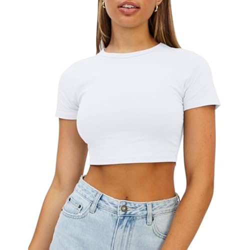 WYNNQUE Womens Crop Tops Cute Summer Crew Neck Short Sleeve T Shirts 2026