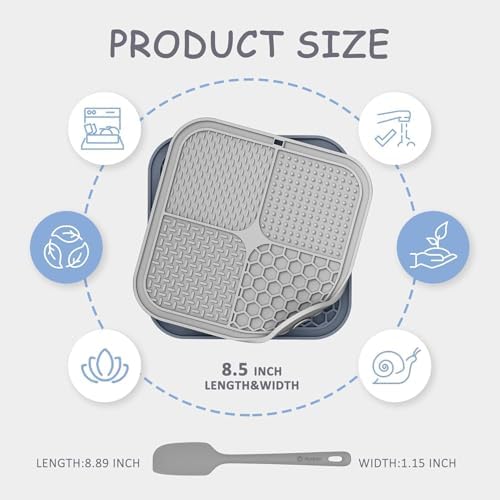 ChefAide 2 Pack Lick Mat for Dogs,Cats,Upgraded 8.5ร8.5 inches Licking Mats with Suction Cups,Slow Feeder Licking Pad for Anxiety Relief and Boredom Reducer,Suitable for Dog Training (Khaki+Dark Gray) - 1