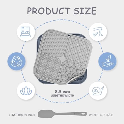 Image of ChefAide 2 Pack Lick Mat for Dogs,Cats,Upgraded 8.5x8.5 inches Licking Mats with Suction Cups,Slow Feeder Licking Pad for Anxiety Relief and Boredom Reducer,Suitable for Dog Training (Khaki+Dark Gray)
