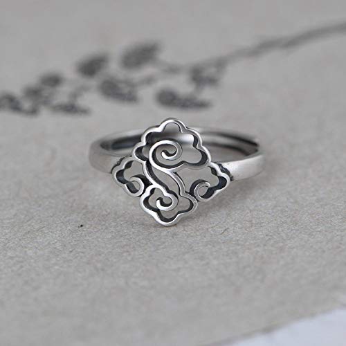 Retro hollow us cloud pattern s925 anneaux en argent ajustable - 2