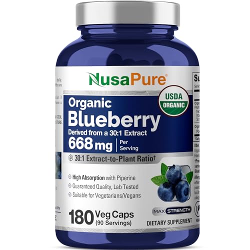 Blueberry Concentrate 5000mg 200 Veggie Powder caps (Extract 10:1, 100% Vegetarian, Non-GMO & Gluten Free) - Made from Organic Berries - Packed with Antioxidants
