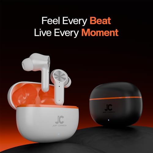 Image of JUST CORSECA Sounddrum Wireless Earbuds | Bluetooth 6.0 | 10mm Dynamic Drivers | 40H Playtime | Type-C Fast Charging | Smart Touch Control | Deep Bass & Clear Calls | Lightweight TWS Earbuds (White)