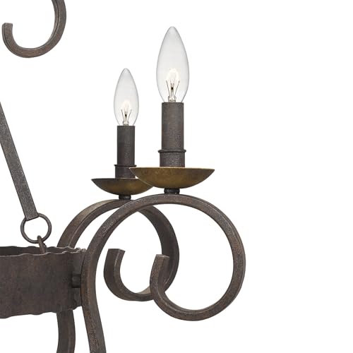 Image of Quoizel Noble Candle Chandelier, 9-Light, 36 inch H x 32 inch W Rustic Black Vintage Chandelier, 60W Bulbs, Max Adjustable Height 138 inch, Pendant Light for Kitchen, Dining, Living Room, Foyer or Farmhouse