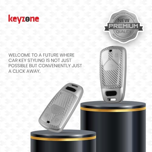 Image of Keyzone Silverstar TPU Key Cover & Keychain fit for Audi Q5, A5, A8, Q7, A4, A6 3 Button Smart Key (Silver)