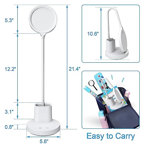 Image of LED Night Light Desk Lamp Eye Protection LED Lamp Flexible Bedside Table Desk Lamp LED Reading Desk Light with USB Charging Multi-Function Socket (Round Study Lamp with Pen Holder)