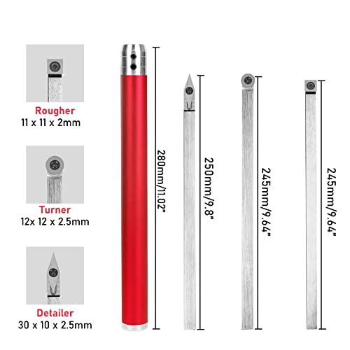 Wmlbk Carbide Lathe Tools, Carbide Tipped Wood Turning Tool Set With Carbide Milling Cutters,Removable Aluminium Handle & Carry Case Lathe Chisel Set For Wood Lathe Rougher Finisher Detailer,Red #TOP4