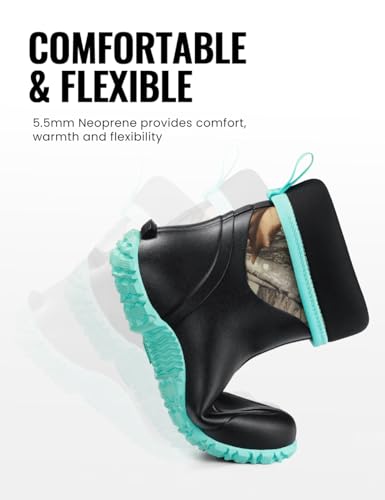 TIDEWE Rubber Boots for Women with Steel Shank, 6mm Neoprene Waterproof Insulated Mid Calf Rain Boots, Sturdy Hunting Work Boots for Farming Gardening Fishing4